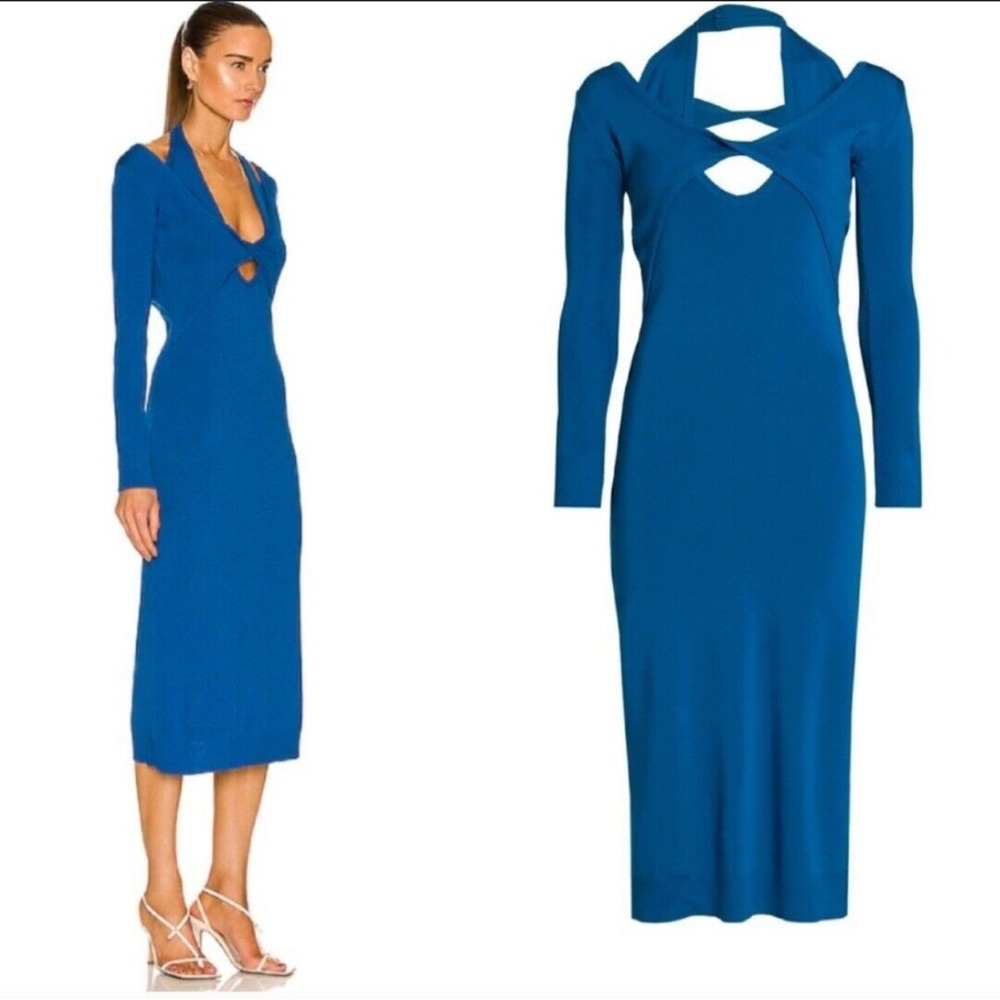 MONSE Royal Blue Long Sleeve Midi Dress with Open Back - Picture 15 of 15